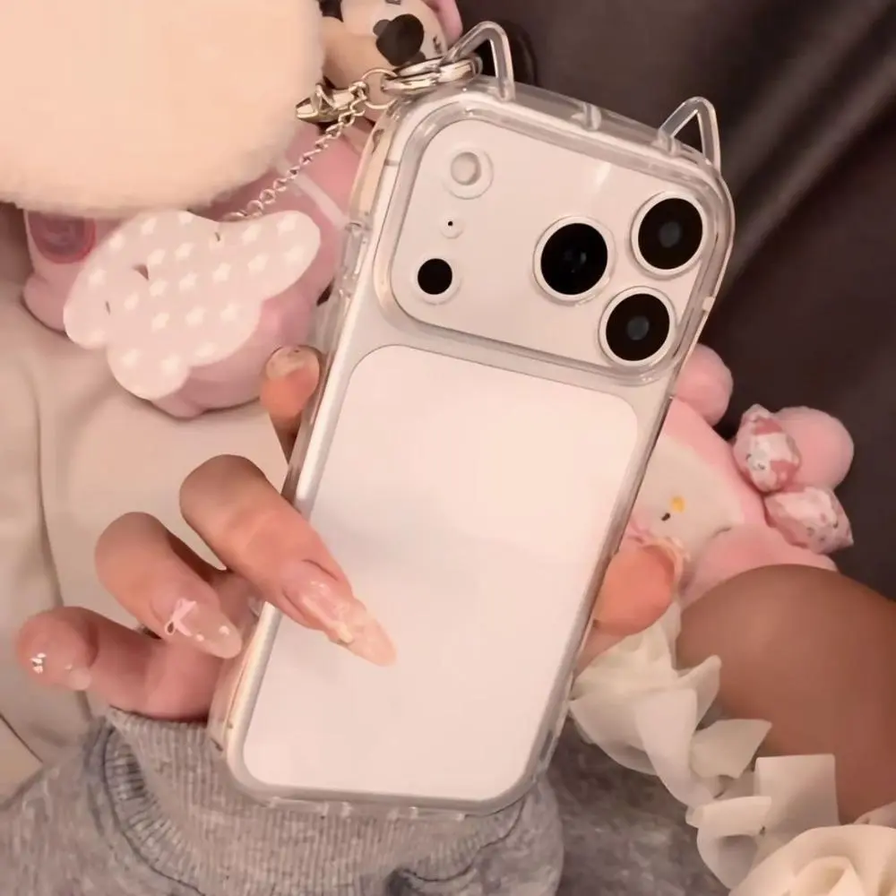 Fashion Clear 3D Cute Cat Ears Phone Case For iPhone 17 Air 16 E 15 14 13 12 11 Pro Max Mini 17 Pro Shockproof Soft TPU Cover