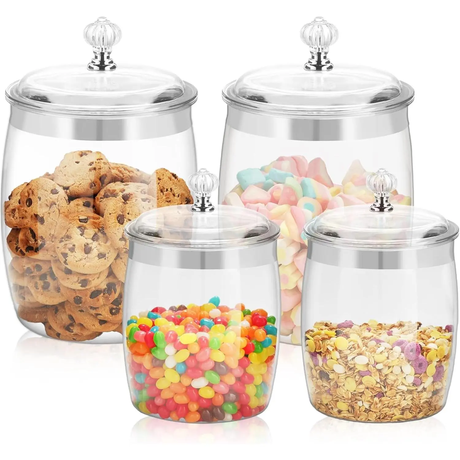 4 Pcs Plastic Clear Airtight Sealed Cookie Jars with Lid Large Food Storage Containers Canisters for Kitchen Pantry Coffee Cereal Pasta Flour Rice Snack