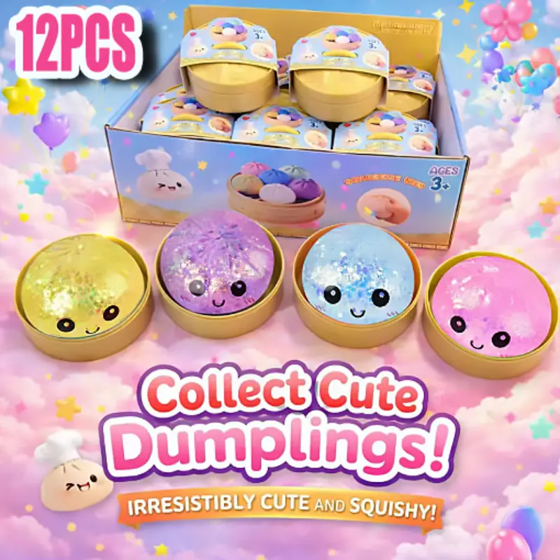 12 Psc Per Box Glitter Dumpling Squishy - Random Glitter Dumpling Box, Dumpling Squishy Pack, Dumplings Squishy Toy, More Surprises (Random) Stress Glutinous