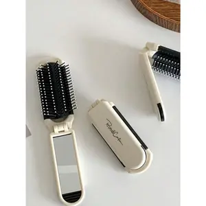 1PC Foldable Hair Brush with Built-In Mirror – Compact Travel-Friendly Detangling Tool. Perfect for Office, Commute & Gifts for Travel Lovers.  red hair ties  tiy hair tie berry
