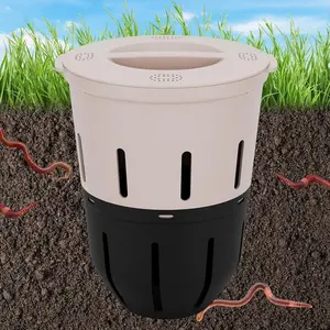 Inground Worm Composter Outdoor Underground 3.3 Gallons Worm Farm Garden Worm Compost Bin for Kitchen Food Waste Black+Gray 10.7x10.7x13Inch