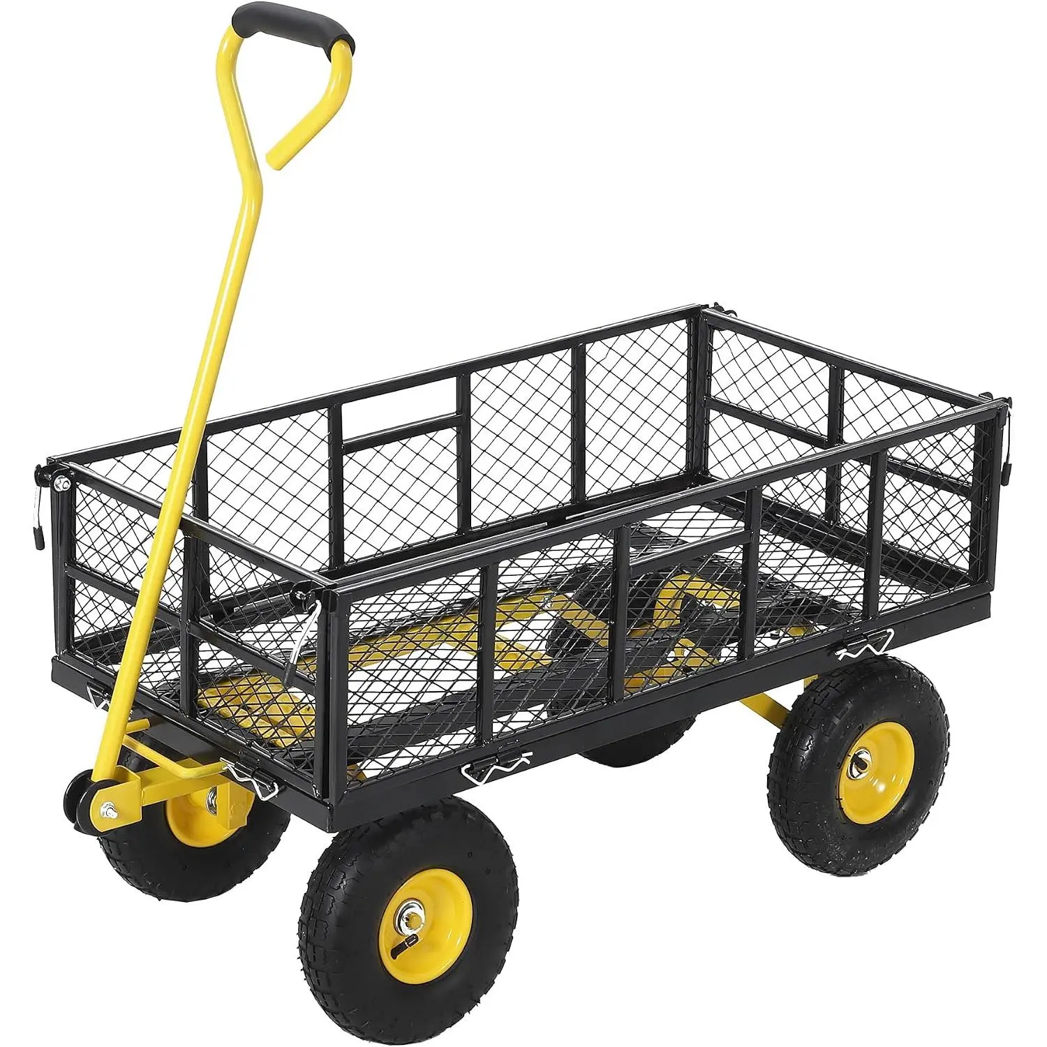 Steel Garden Dump Cart 900 Lbs Capacity, Heavy Duty Yard Wagon Utility Cart with Removable Sides, 180° Swivel Handle & 10 Inch Tires for Backyard Farm