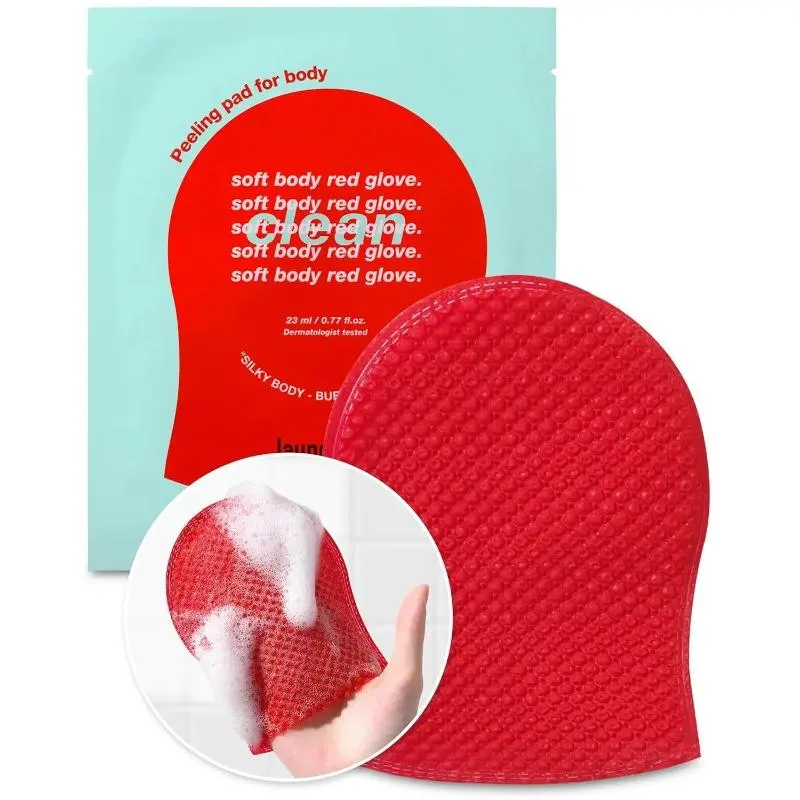 LAUNDRYOU Exfoliating Body Glove Bath Scrub Mitt Pack (5 Pads) - Gentle Cleansing Accessory with Hyaluronic Acid, Papaya Enzyme for Nourishing Care, Korean Bath & Shower Essential for Normal Skin