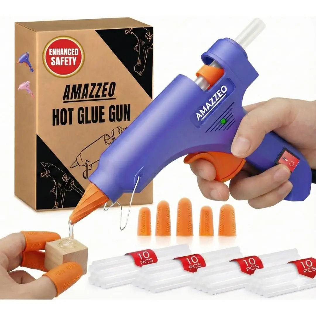 Mini Hot Glue Gun and Sticks Set 40pcs with 5 Fingers Safety Caps - Kids & Home Use Gun, Pistola De Silicona Caliente School Projects & Quick Repairs Small Glue Gun for Crafts