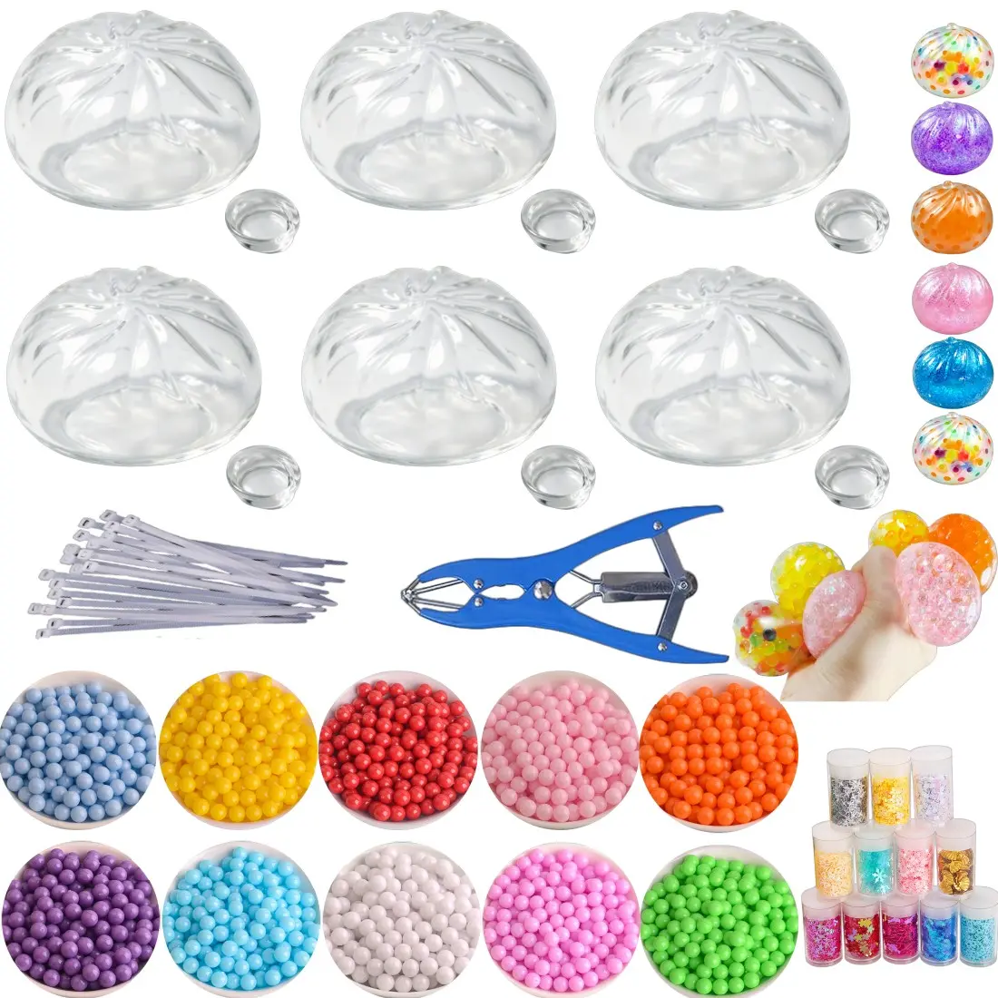 DIY Stress Ball Making Kit, Includes 10 Packs of Colored Beads, 6 Transparent Skins, Expansion Tool, Ideal for Adult Relaxation