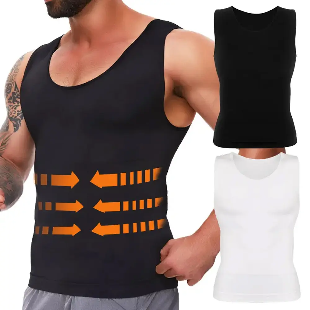 Men's Compression Tank Top, Solid Nylon Blend Body Shaper with Tummy Control
