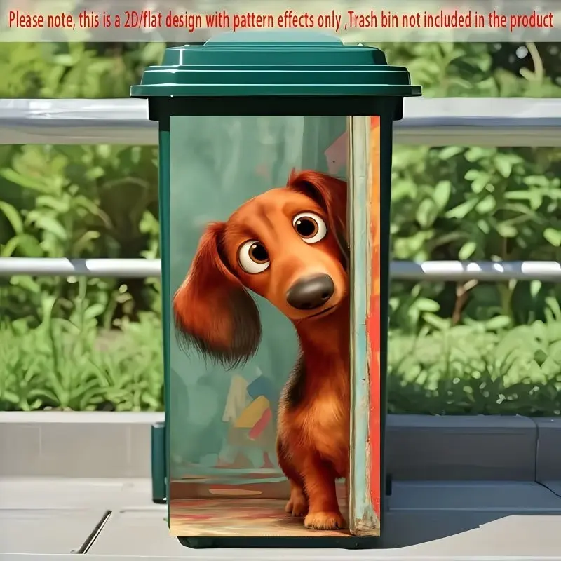 Funny Dog Trash Can Decal, Colorful 3D Visual Effect, Waterproof Vinyl Sticker, Outdoor Wheelie Bin, Garbage Can & Recycling Bin Decor