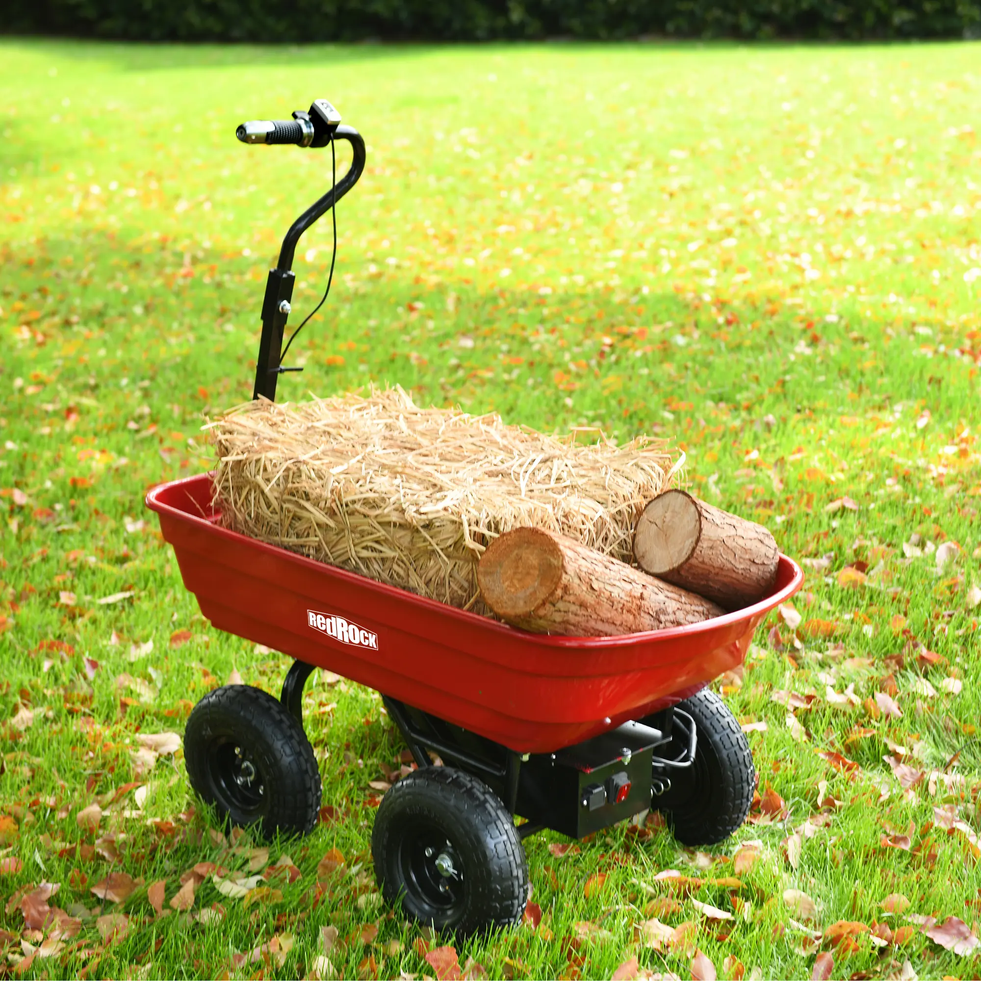 ARCH 24V 180W Electric Wheelbarrow Cart, 264 lbs Capacity, 75L/2.6 cu.ft.Plastic Bucket, 4-Wheel Dump Garden Wagon with Brushless Motor, Lead-Acid Battery, 10" Pneumatic Tires, Steel Frame, Black+Red, for Yard Construction, Black+Red Color Options