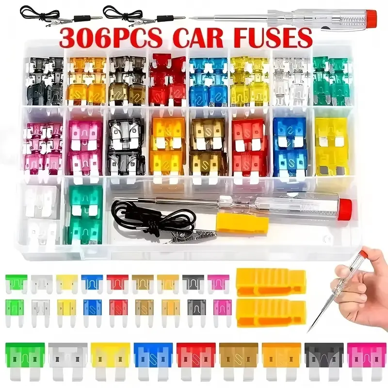 306PCS Automotive Blade Fuse Replacement Combination, Featuring Various Colored Plastic Trays with Automotive Blade Fuses, Suitable for Automotive Repair Applications and Holiday Gifts