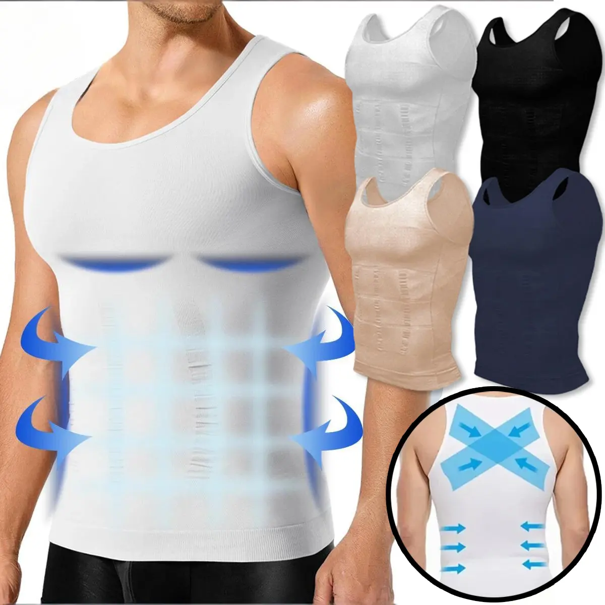1/2/3 PCS Men's Compression Tank Top, Compression Vest, Body Shaper Vest with Tummy Control & Back Support, Stretchy Lightweight Gymwear