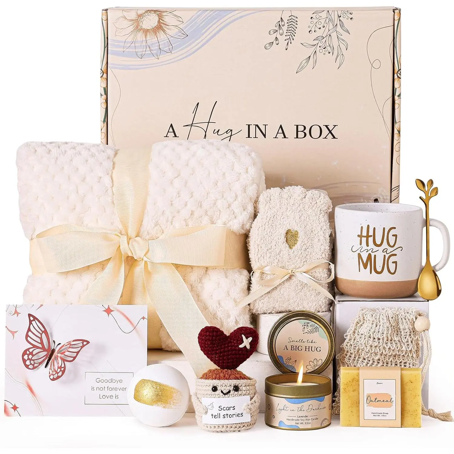 Sympathy Hug in a Box Memorial Basket with Lavender & Flannel, Bereavement Gifts for Daughter - Miscarriage Care Package for Women (for Loss of Mother, Father, Husband), Butterfly