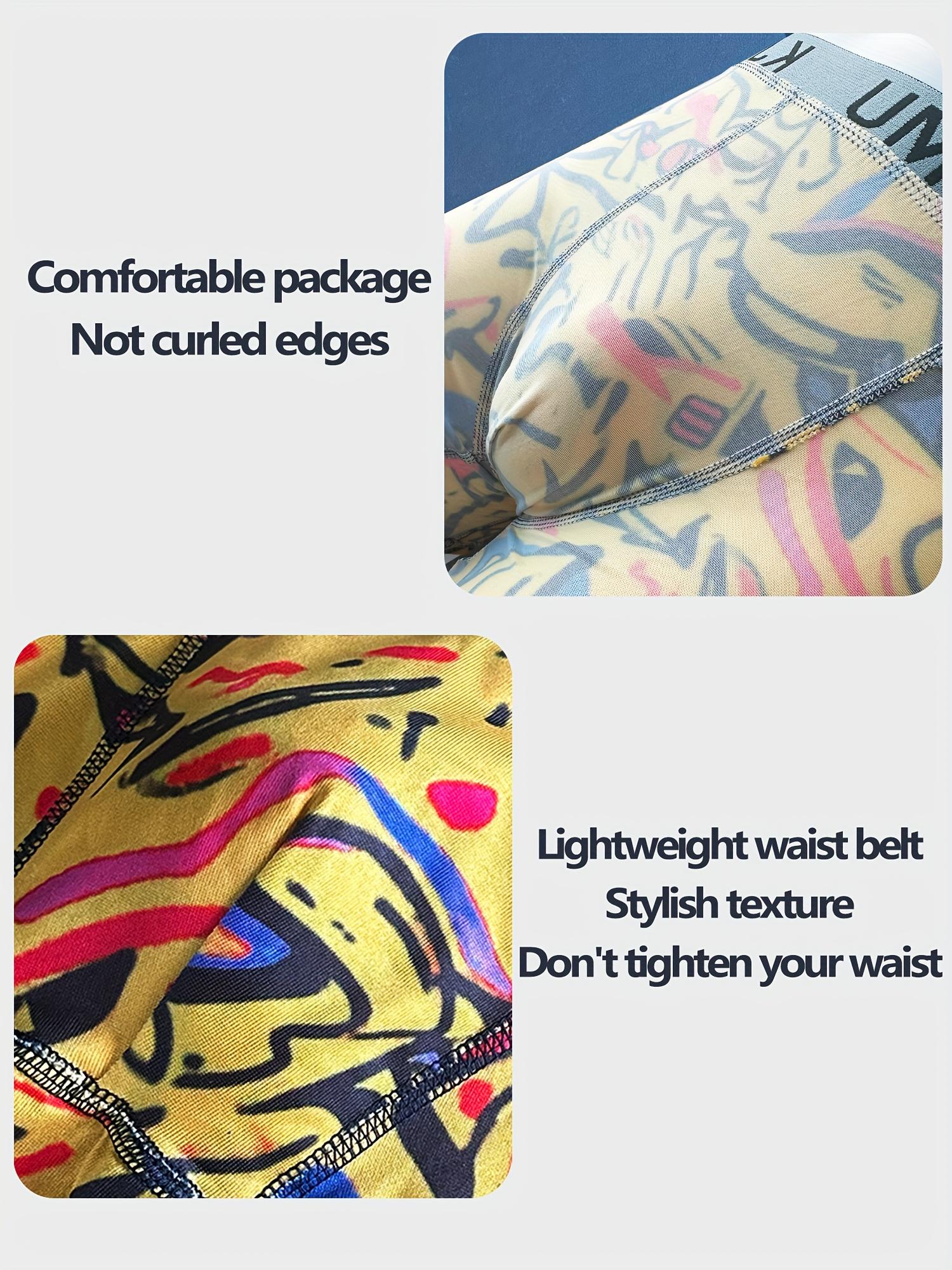 4pcs Men'S Boxer Briefs - Soft Breathable Underwear with Bold Graphic Prints (KJFISTMU, Graffiti Letters) - Stretchy Gym, All-Season Comfort Fit - Ideal for Streetwear & Hip-Hop Fashion - ,Comfortable Fit, Durable Construction, Multipack Underwear