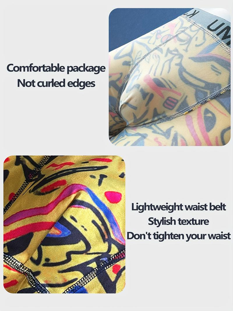 4pcs Men'S Boxer Briefs - Soft Breathable Underwear with Bold Graphic Prints (KJFISTMU, Graffiti Letters) - Stretchy Gym, All-Season Comfort Fit - Ideal for Streetwear & Hip-Hop Fashion - ,Comfortable Fit, Durable Construction, Multipack Underwear