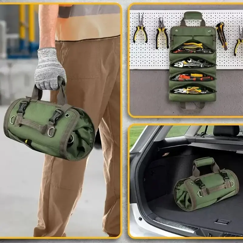 Multi-functional roll-type hardware bag, garden electrician and carpenter hardware tool bag, car hardware tool storage bag
