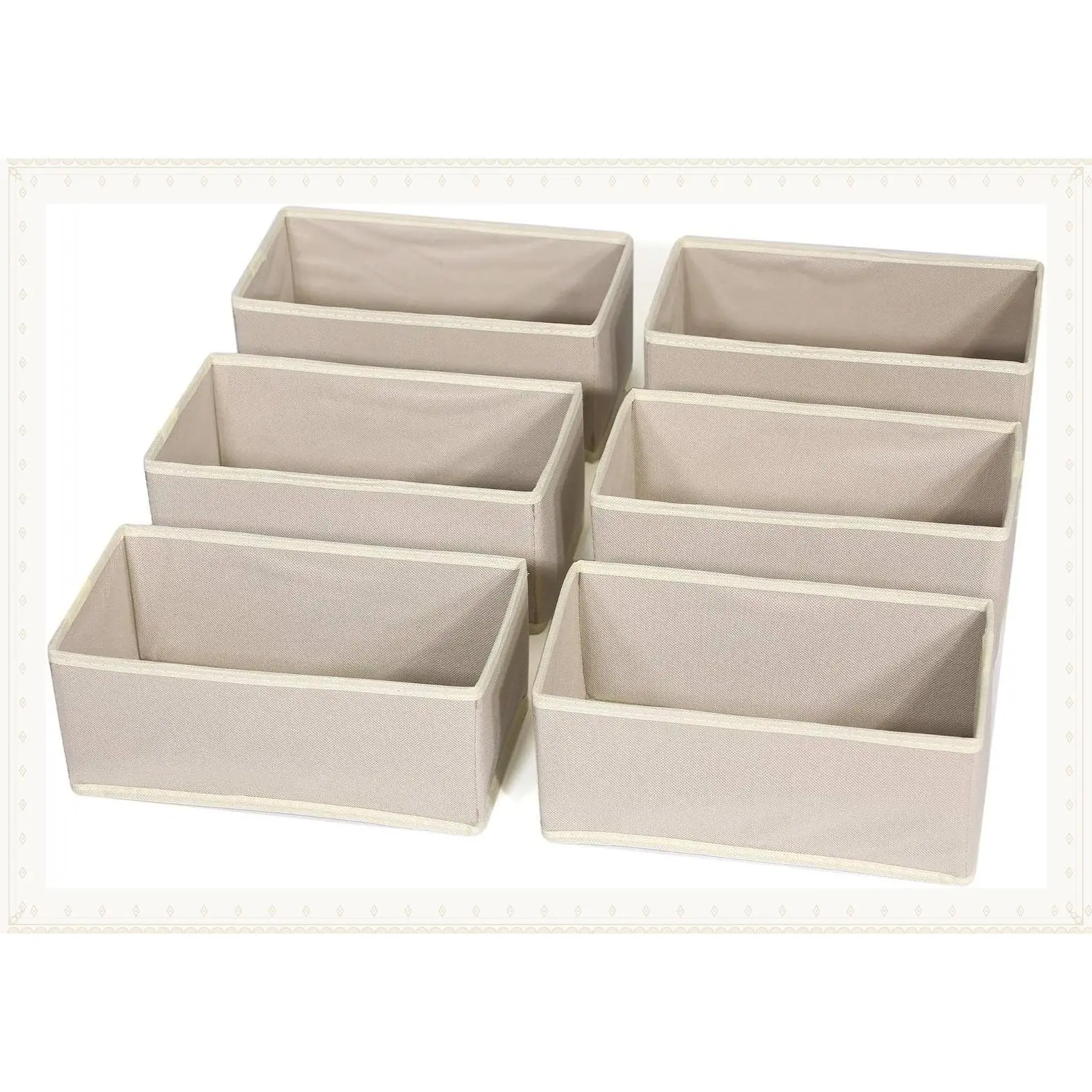 6 Pack Foldable Cloth Storage Box Closet Dresser Drawer Organizer Fabric Baskets Bins Containers Divider for Clothes Underwear Bras Socks Lingerie Clothing,Beige 060Gift