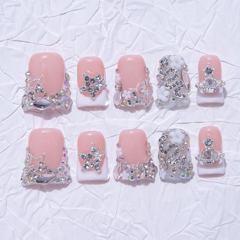 Nailssbysheccid, 10pcs-Y2K press on nails, duck nails, 100%handmade, with French, 3D, smudt, hand-drawn designs, perfect for family dinners, dates, weddings, and the best gift for girls! Jelly gel, crystal sticks and rolling sticks are given as gifts. Nailssbysheccid, 10pcs-Y2K press on nails, duck nails, 100%handmade, with French, 3D, smudt, hand-drawn designs, perfect for family dinners, dates, weddings, and the best gift for girls! Jelly gel, crystal sticks and rolling sticks are given as gifts.