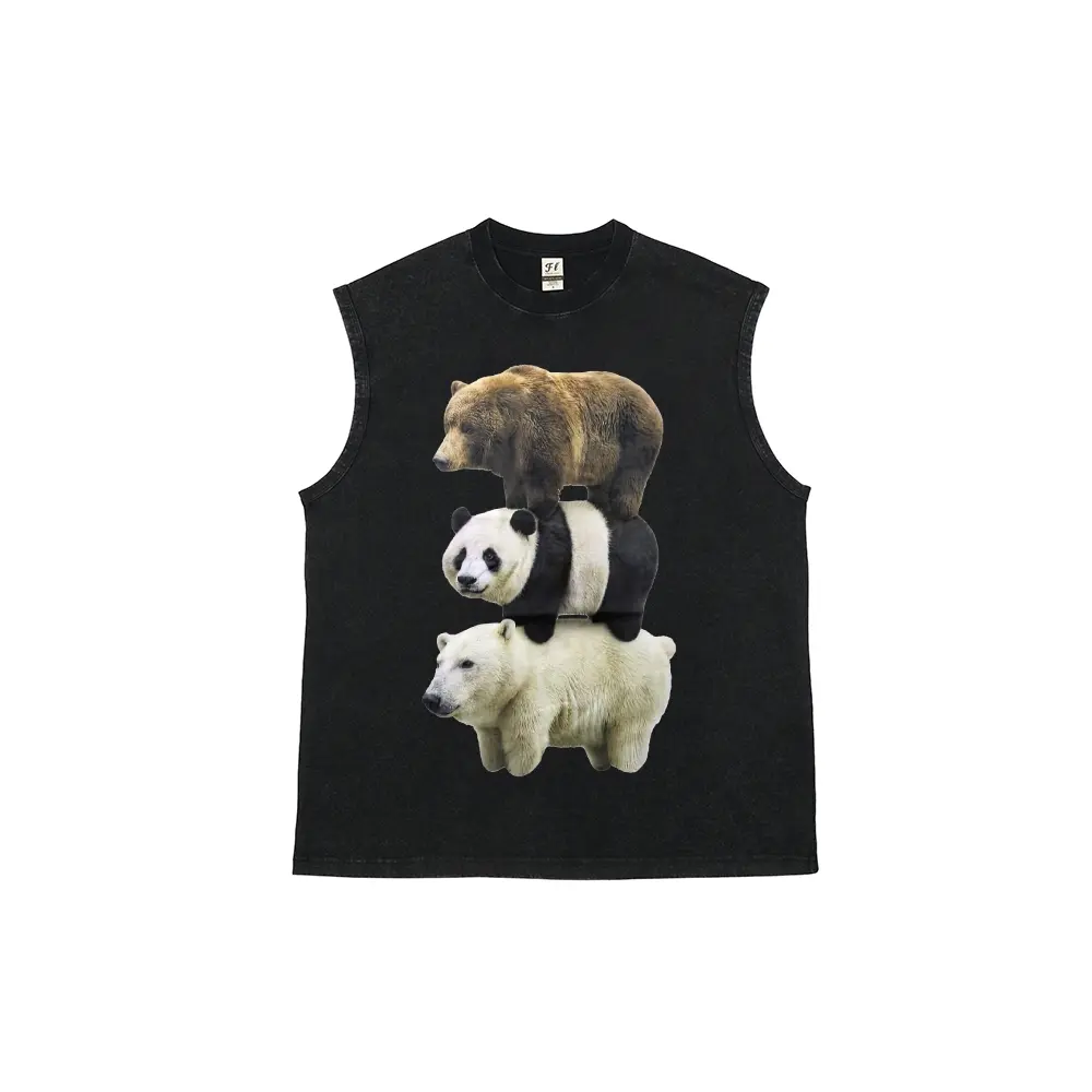 Mens Three Bears Graphic Print Sleeveless Tank Top Soft Breathable Cotton Loose Fit Summer Casual Gym Workout Muscle Vest Shirts