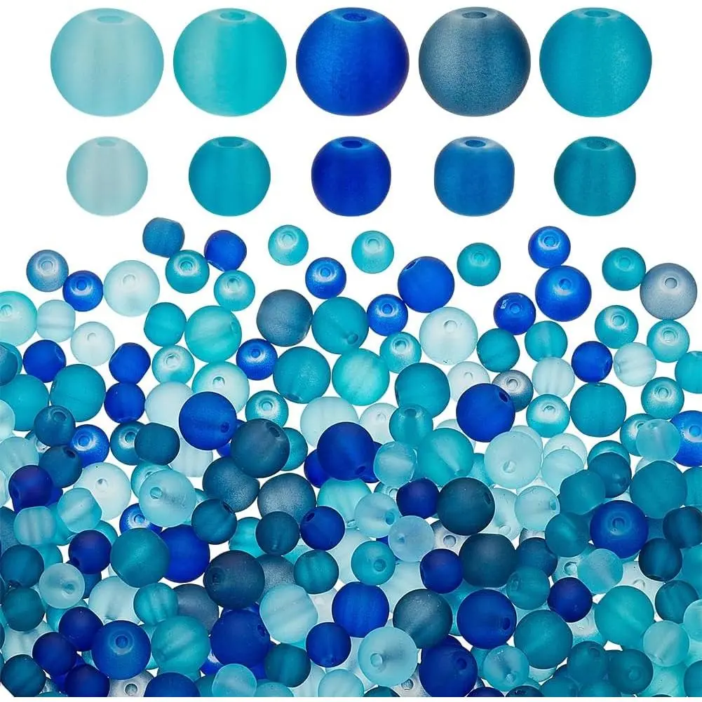 5 Colors Blue Glass Beads 350 count Frosted Beads 2 Sizes Matte  Beads 6/8mm Round Loose Beads Bracelet Beads Craft Beads for  Making Summer Boho Bracelets Necklaces Earring