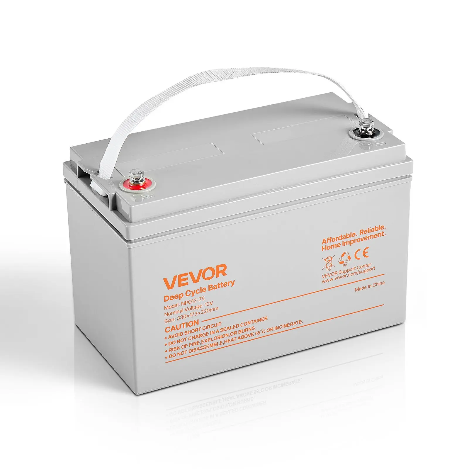 【Summerfinds】VEVOR 12V 75Ah Deep Cycle Battery, Sealed AGM Technology, Rechargeable Lead Acid AGM Battery, Backup Replacement for Scooters, Electric Mobility Wheelchair, Solar System Off-Grid Home Energy Storage