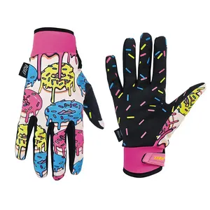 Donut Print Full Finger Cycling Gloves, Mountain Bike Gloves Breathable Shock Absorbing Anti Slip Touch Screen MTB Racing Gloves Unisex Lightweight Flexible Padded for Biking Motorcycle Outdoor Sports