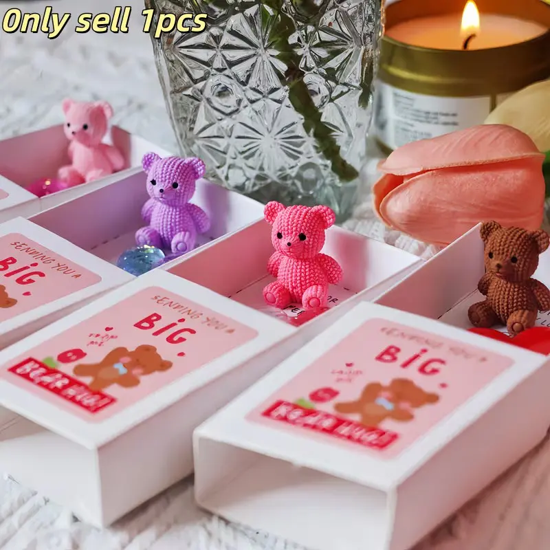 Mini Bear Matchbox Gift Set, Gift Boxed, Soft Knit Bear with Glitter Heart & Card, Portable Comfort Gift for Halloween, Christmas, Birthday, Gift Worthy Box