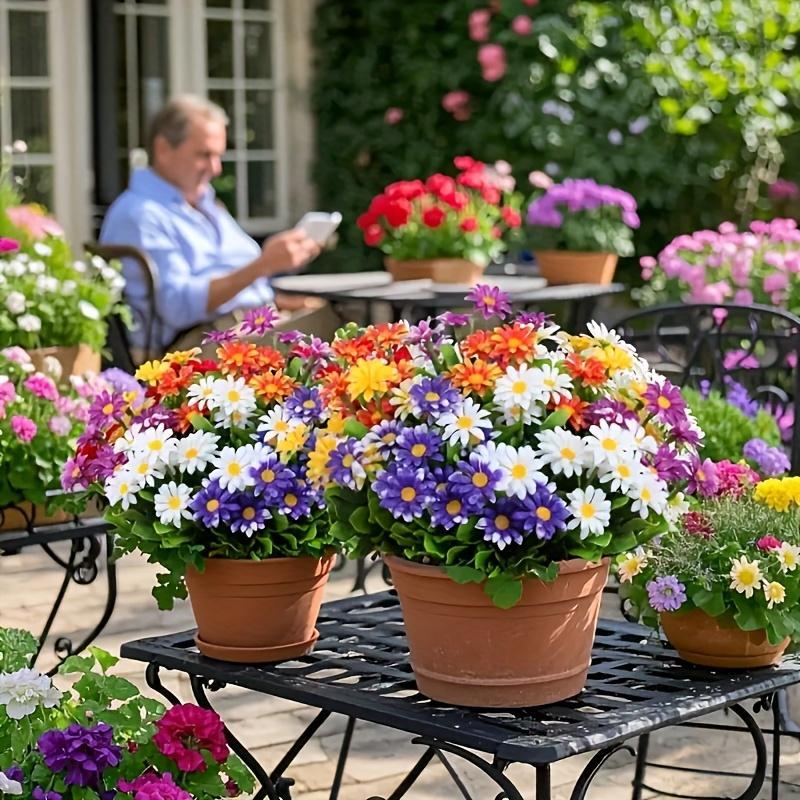 5 bouquets of outdoor artificial flowers, plastic daisies, UV-resistant artificial flower beds, suitable for homes, hotels, offices, weddings, party gardens, porches, cottage decorations, window frames, and cemetery arrangements.