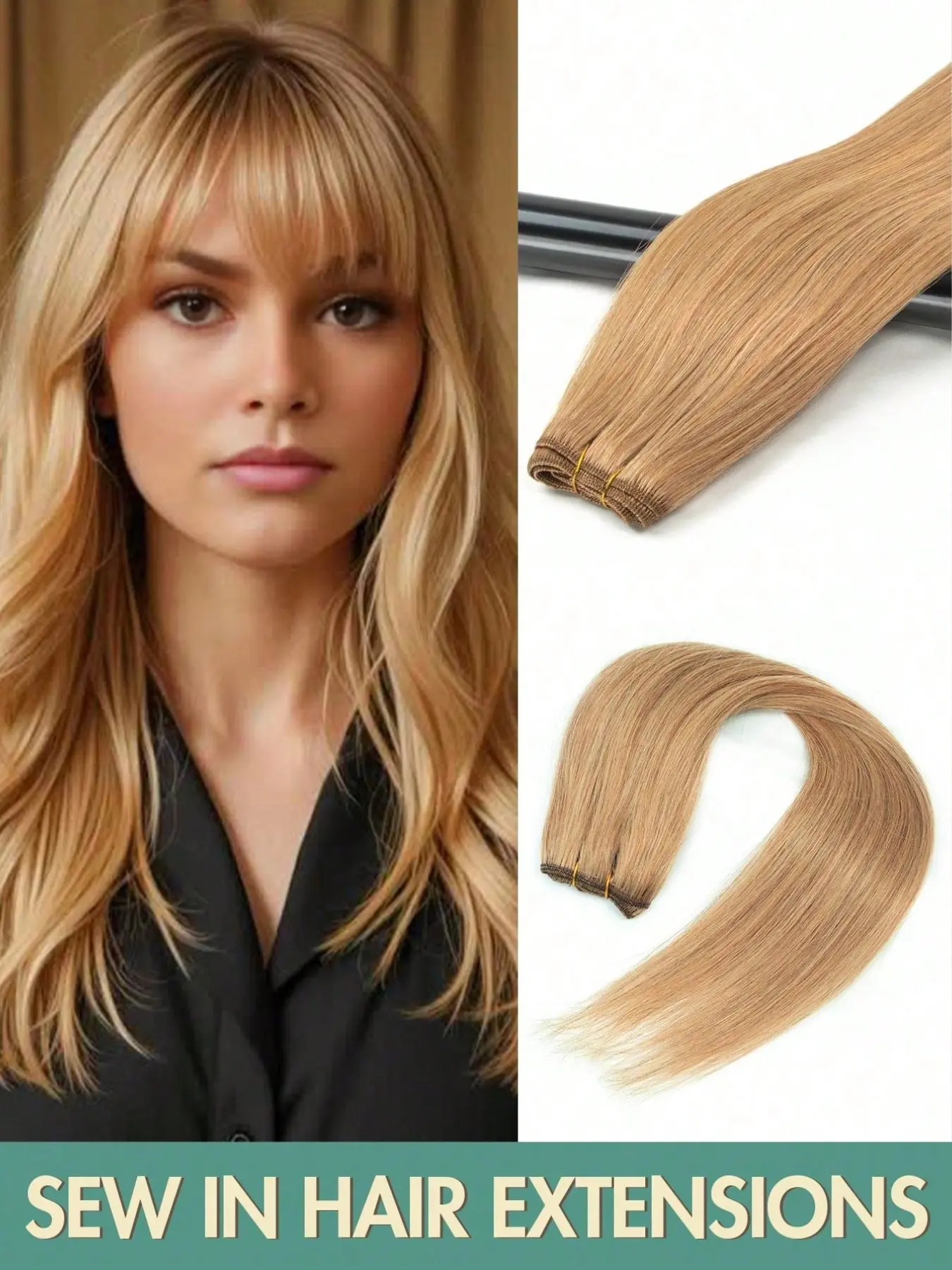 Sew In Hair Extensions Real Human Hair Remy Weft Straight Human Hair Bundles Hand Tied Double Weft Hair Soft Invisible Harmless Available Longer Human Hair Available Colors For Women Festival Concert Accessories Summer Travel Holiday Essentials