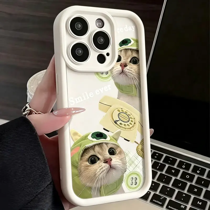Cute Cartoon Pet Cat Vintage Telephone Pattern Smartphone Casing, Korean Dopamine Style Full-Wrap Anti-Fall Non-Slip TPU Protective Cover for iPhone 17Air 16Promax 15 14 13 12 11 & Handheld Cellphone Devices Samsung S22-S25 # multi-color everyday case