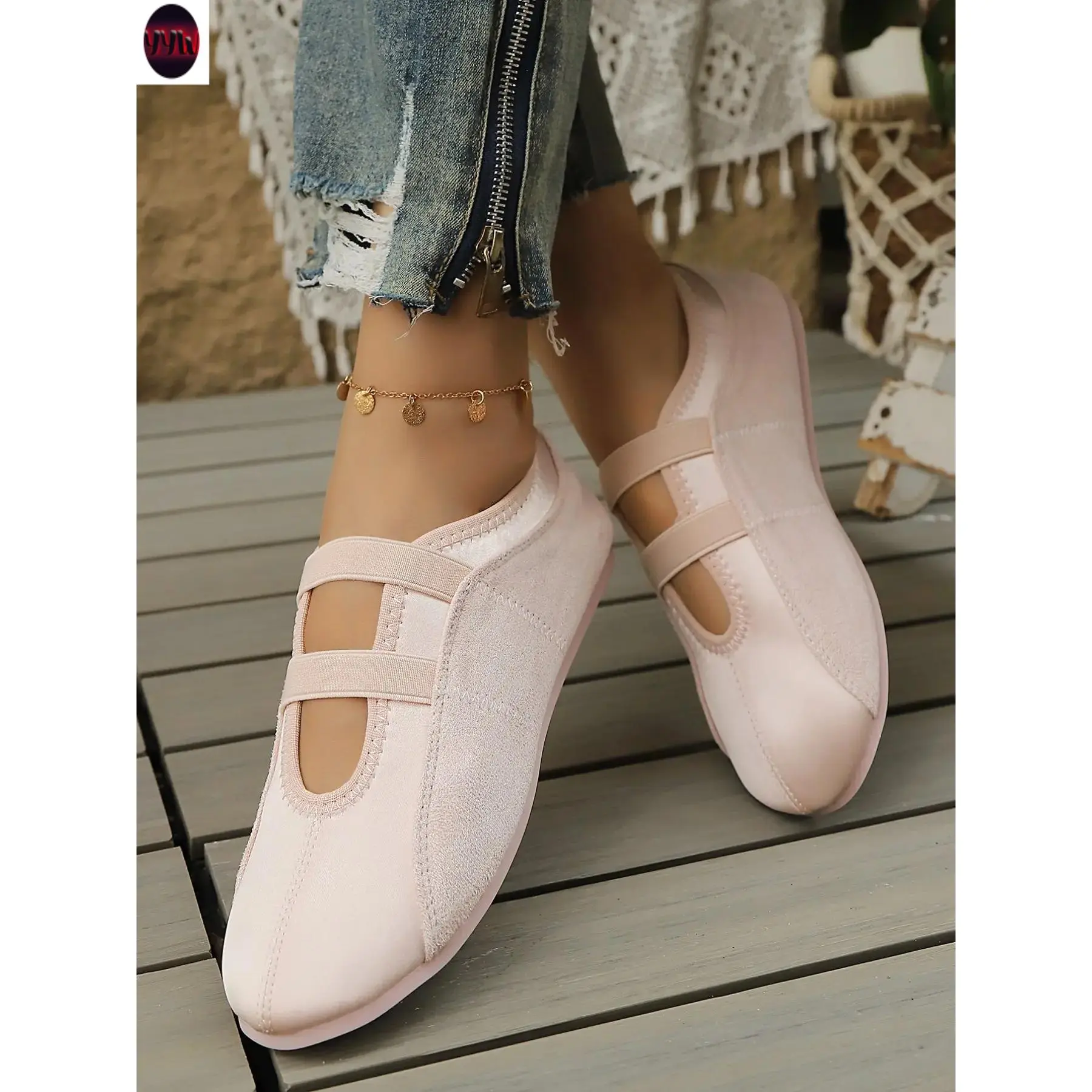 YYW1 French Vintage Double Strap Flat Shoes, Balletcore Flats, Ballerina Flats, On Flats, Casual Fashionable Flats, Breathable Comfortable Commuter Women's Shoes, Elastic Band Design, Soft Sole, All Seasons, Round Toe Flats