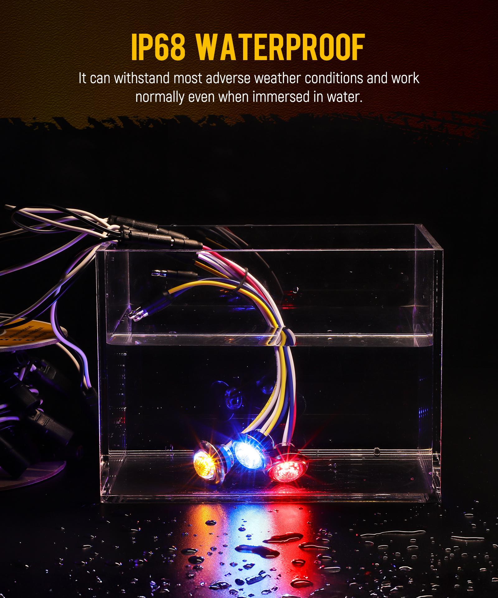 10Pcs 3/4 Inch Led Side Marker Lights (External Red+ Internal Blue), Clear Lens Clearance Bullet Lights Penny Light with Trim Ring Bezel for Trailer Truck RV Car Bus Van, IP68 Waterproof