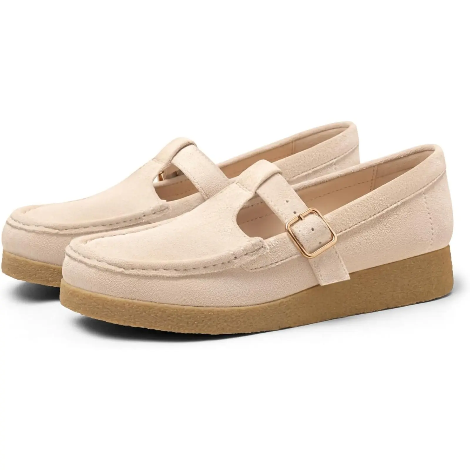 Coutgo Womens Platform Loafers T-Strap Mary Jane Square Toe Slip On Shoes | 1.4-inch Low Heels,Lightweight,Business Casual,Adjustable Strap,Work Shoes,Flat Shoes