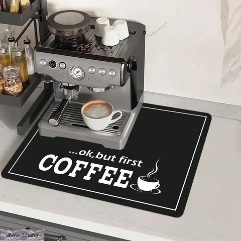 Rectangle Non-Slip Nylon Coffee Bar Mat - Absorbent, Quick-Dry Countertop Protector, Splash-Proof Kitchen Accessory for Espresso Machine, Maker & Cups