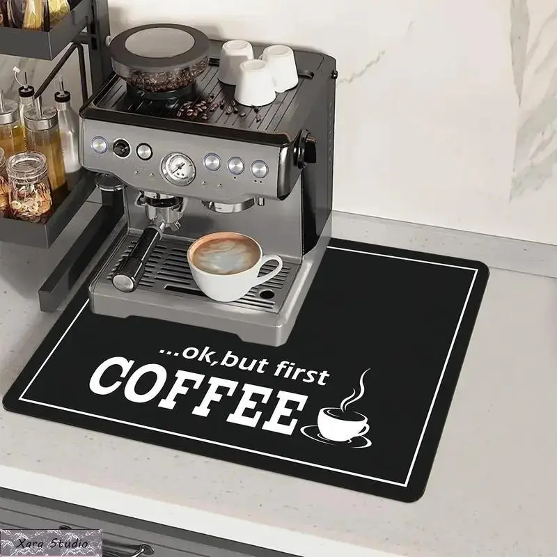 Absorbent Coffee Machine Mat for Countertop, Non-Slip Coffee Bar Drying Mat with Quick-Dry Surface, Splash-Proof Kitchen Counter Protector for Espresso Machine, Coffee Maker, Cups and Accessories