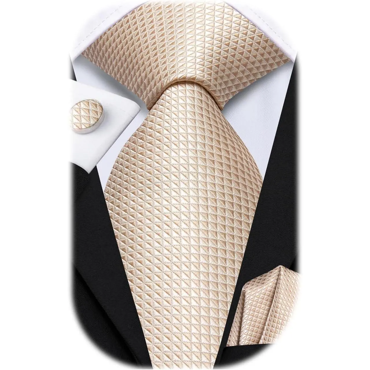 Hi-Tie Mens Plaid Ties Classic Paisley Necktie with Handkerchief Cufflinks Set Business Stripe Tie