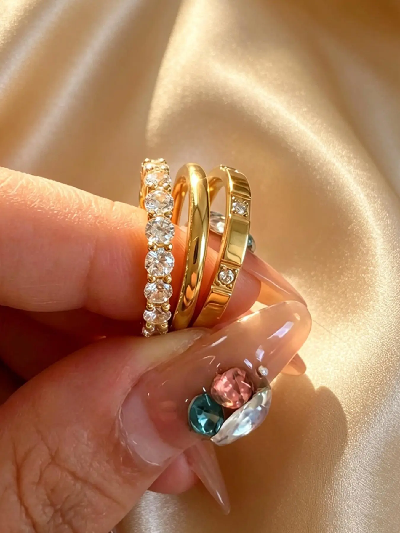 3-Piece Elegant Luxury Women's Stainless Steel Stackable Ring Set, Jewelry Rings, Dainty Stacking Rings, Non-Fading Rings, Elegant Everyday Ring, Perfect for Daily Wear, Parties, Weddings, Anniversary Gifts