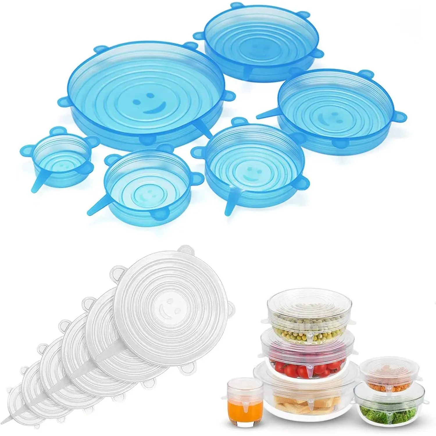 12PCS Silicone Stretch Lids for Food Storage, 6 Specifications of Reusable Silicone Bowl Cover, Suitable for Various Food Containers, High and Low Temperature Scenarios (Microwave Ovens, Freezers)
