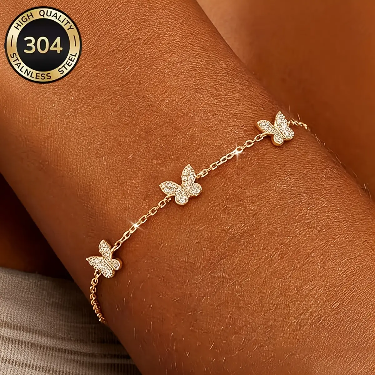 Lady butterfly bracelet, 304 stainless steel butterfly design exquisite chain bracelet, adjustable, water-resistant, low-allergy, minimalist girl jewelry gift, Mother's Day gift