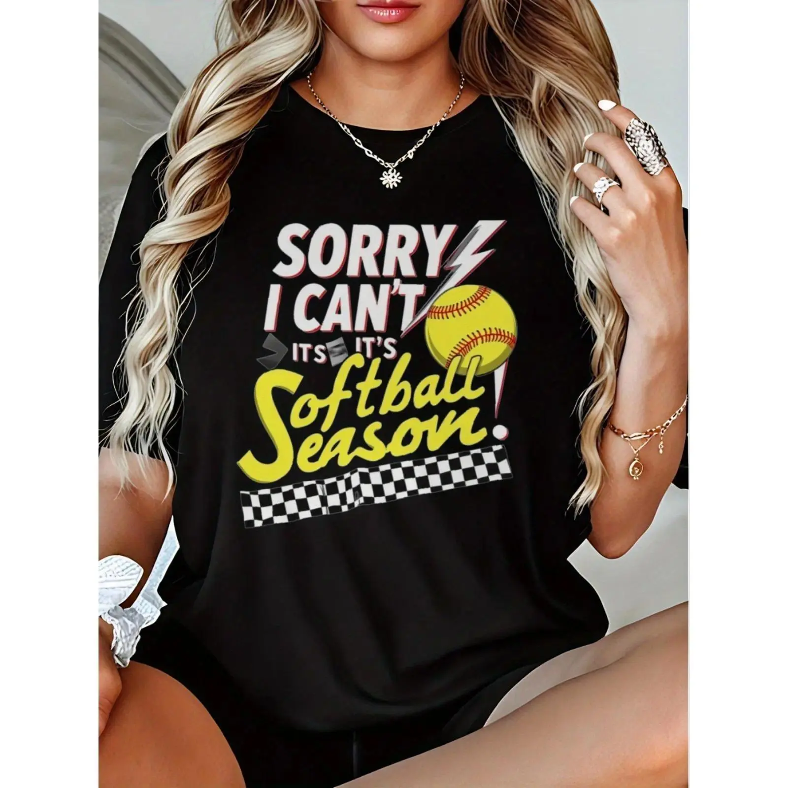 Men's Softball T-Shirt - Funny "Sorry I Can't It's Softball Season" Saying, Baseball & Lightning Bolt Design, 180gsm Heavyweight, Short-Sleeve Round Neck Fitted Streetwear Tee for Players, Team Spirit Gift