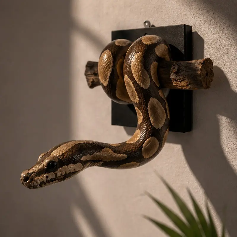 Realistic 3D Snake Wall Decor, Resin Art Sculpture with Wooden Branches, Unique Home Decoration, Halloween & Holiday Ornament, Room & Living Room Accent, Bedroom Decor