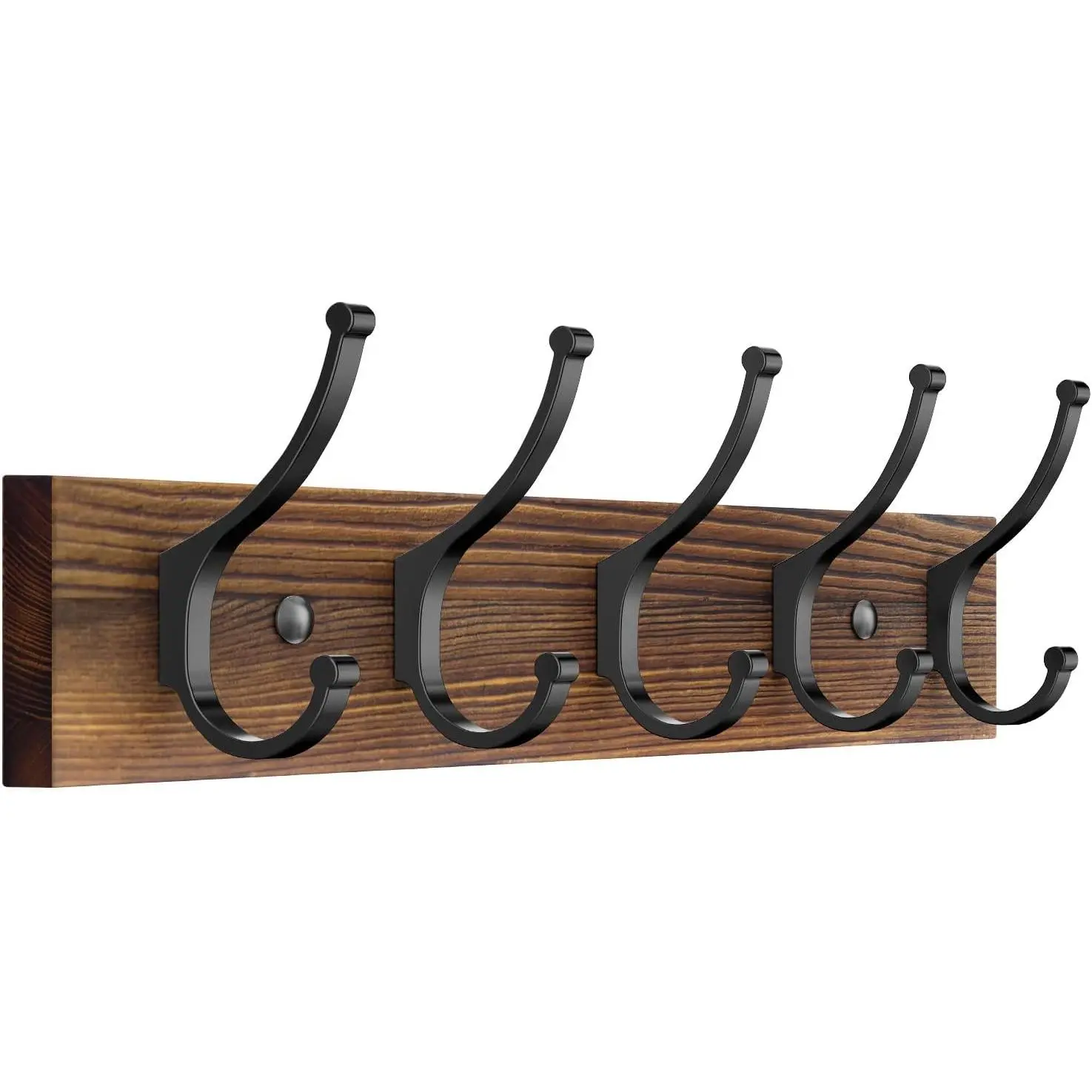 1 Pack Wooden Coat Rack Wall Mount, 16.1" Rustic Coat Hanger Hooks with 5 Double Hooks, Wall Coat Rack for Hat, Clothes, Bags, Jacket, Brown