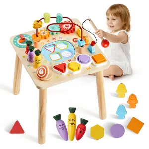VEVOR Montessori Activity Table for Toddler 1-3 Years Old, 8 in 1 Wooden Learn Activity Desk, Baby Play Table for Boys Girls Aged 6+ Months, Great Birthday, Christmas, Children's Day Present