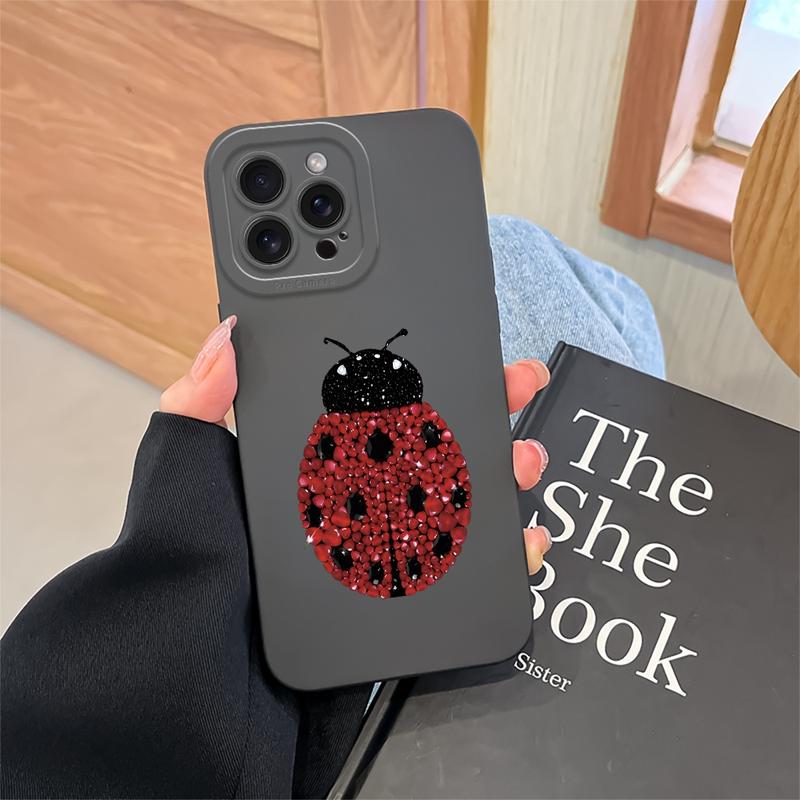 A Creative Crystal Ladybug Pattern Frosted Phone Case, Suitable for iPhone 17 Air/16 Plus/15 Pro Max/14 Pro/13/12/11/XS Max/X Phone Case, Ideal Gift for Family, Friends, Lovers, Boyfriend, Girlfriend, Best Choice for Holiday Gifts MS512
