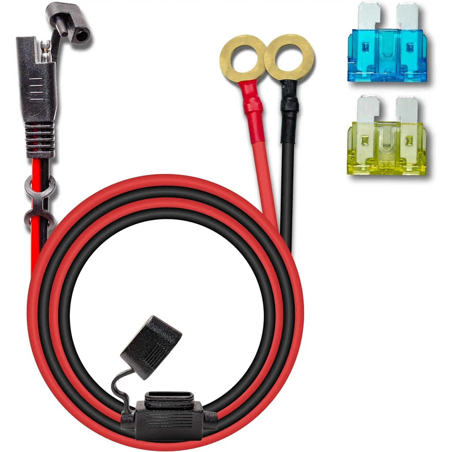 10AWG 6FT SAE Connector Extension Cables with 15& 20A Fuse| 2 Pin SAE to O Ring Terminal Quick Disconnect Harness for Car, Motorcycle, Solar Panel