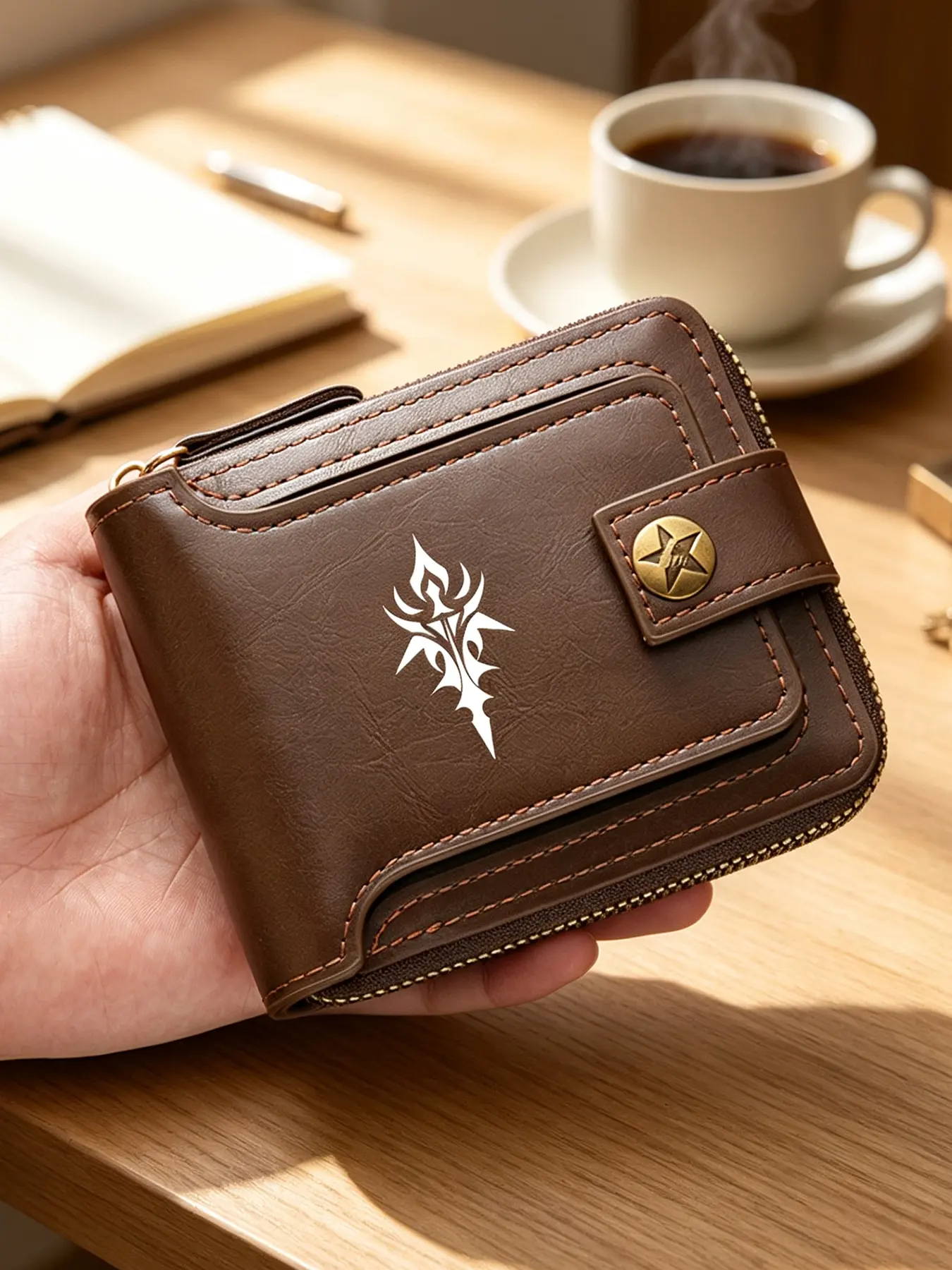 Cross Print Men's PU Wallet. Spacious interior with multiple card slots. Stylish and compact for everyday use, a wonderful gift for others.