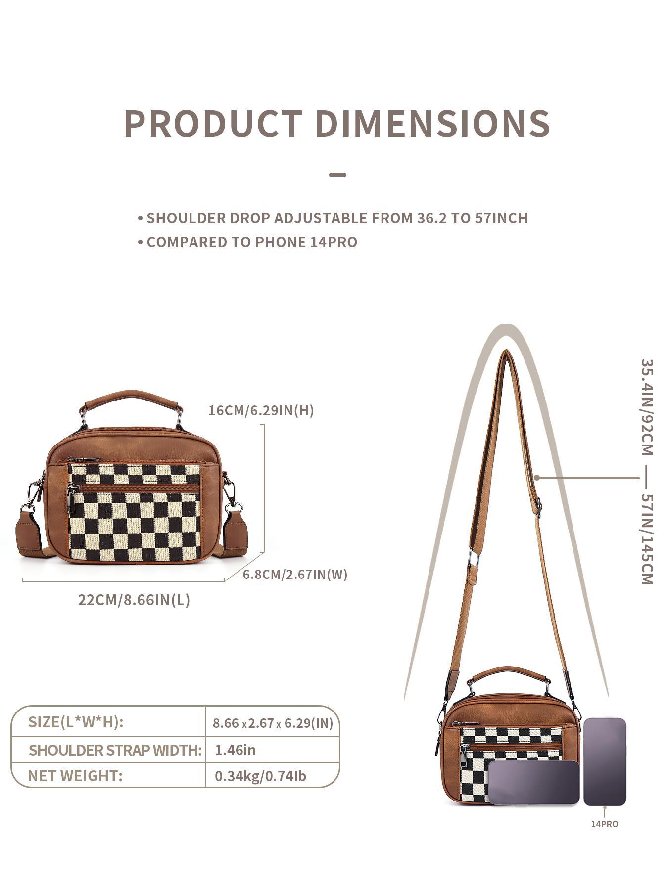 Checkerboard Pattern Colorblock Crossbody Bag, Fashionable Patterned Bag, Fashion PU Leather Waterproof Zipper Shoulder Bag for Women, Casual Trendy Versatile High-quality Daily Commuting Bag, Mothers Day Gift Ideas, Versatile Shoulder Bags