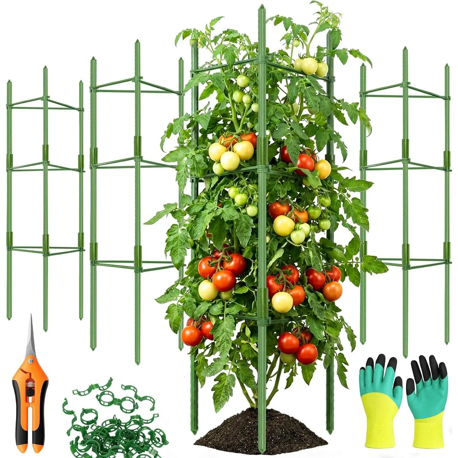 6-Pack Tomato Cage for Garden Plant Support 48 INCH Garden Stakes Adjustable Tomato Cage for Climbing Plants Pots Vegetables Flowers Fruits (6, 48 Inches)