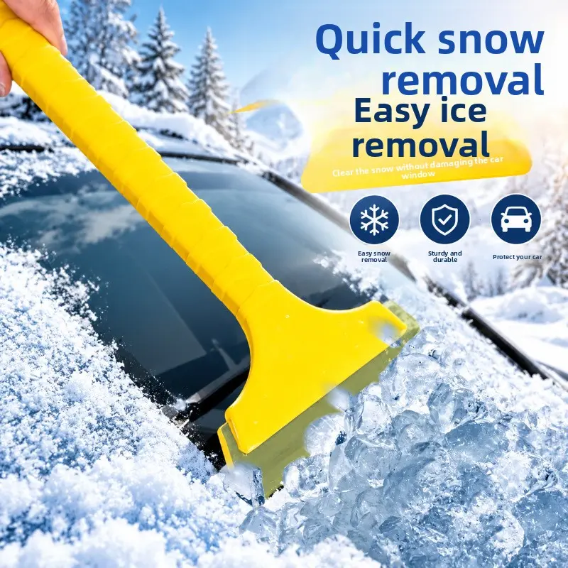 Yellow Long-Handle Car Ice Scraper, Windshield Frost Defrost Shovel, Winter Auto Window Ice Breaker for Trucks, SUVs