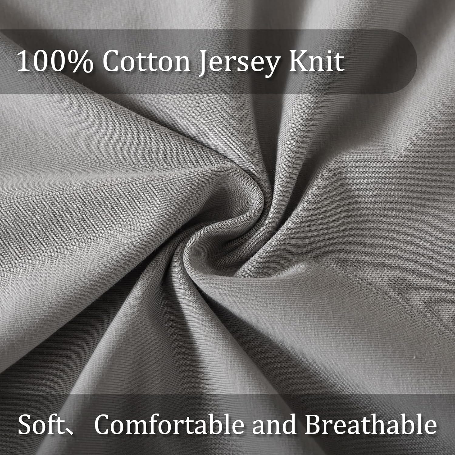 Jersey Knit Pillowcases Set of 2,  Cotton Bed Pillow Cases  Size with Zipper, Soft and Breathable, 20x40 inches Dark Grey