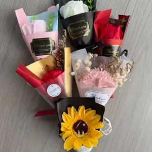 Romantic Mini Rose, Carnations, Sunflower Bouquet, Perfect for Valentine's Day, Christmas, Birthday, Thanksgiving Decorations