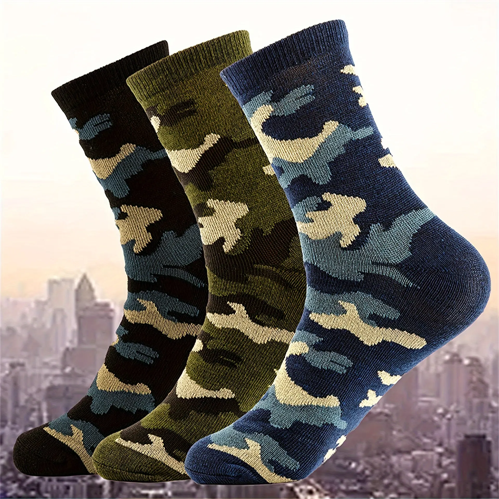 3-pack camouflage style men's sports mid-calf socks